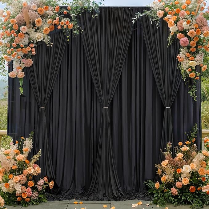 Wish Care Black Backdrop Curtain 8 Panels - Wrinkle-Free Polyester Photography Drapes for Wedding & Birthday Party - 32 X10FT