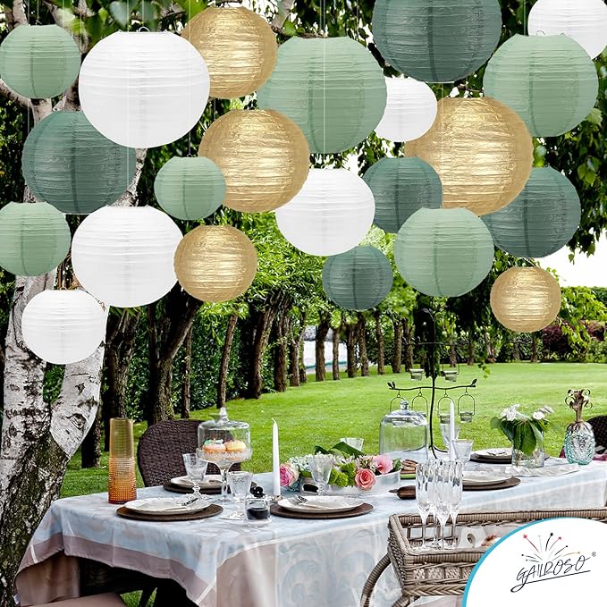 21Pcs Sage Green Paper Lanterns,4"6"8"10"12" Hanging Round Paper Lanterns Decorative for Indoor or Outdoor Weddings Bridal Shower Decorations,Rustic Party,Graduation,Sage Green Birthday Party Supplies