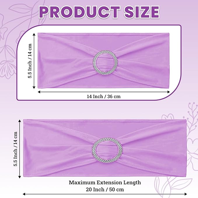 MDS Pack of 75 Spandex Chair Sashes Bow Premium Stretch Chair Cover Band with Buckle Slider Universal fits Elastic Dining Chair Ties for Wedding Party Banquet Events Decoration - Light Purple