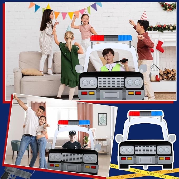 Amyhill 4.3 Feet Police Car Cardboard Stand-up Cutout Life-Size Police Academy Hero Theme Party Decorations Photo Props Backdrop Standup for Cop Car Theme Baby Shower Retirement Graduation Decor