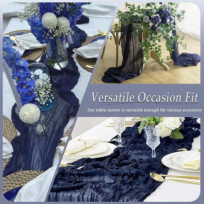 20 Pack Navy Blue Cheesecloth Table Runner 17x108 Inch Semi Sheer Boho Rustic Gauze Cheese Cloth Table Runners for Wedding Party Birthday Baby Shower Home Décor