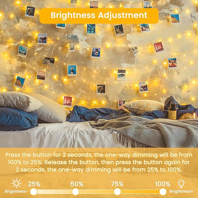 Connectable 1Pack String Lights Indoor, 33FT 100LED String Lights, 13Modes Twinkle Fairy Lights Plug in Outdoor Waterproof, Warm White Clear Wire Light for Christmas Tree, Wedding Yard, Party Decor