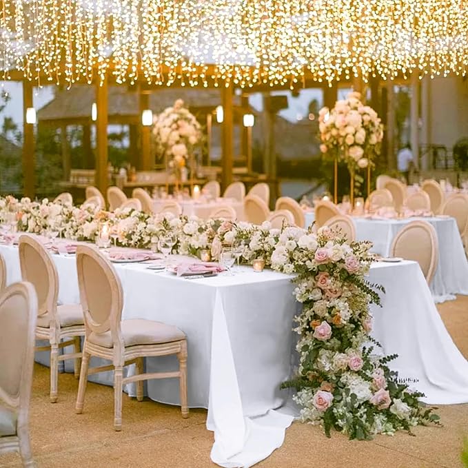 12 Pack White Tablecloths for 8ft Rectangle Tables 90 x 156 Inch - Polyester Table Cover Stain and Wrinkle Resistant Washable Fabric Table Clothes for Wedding Party Banquet Reception Restaurant