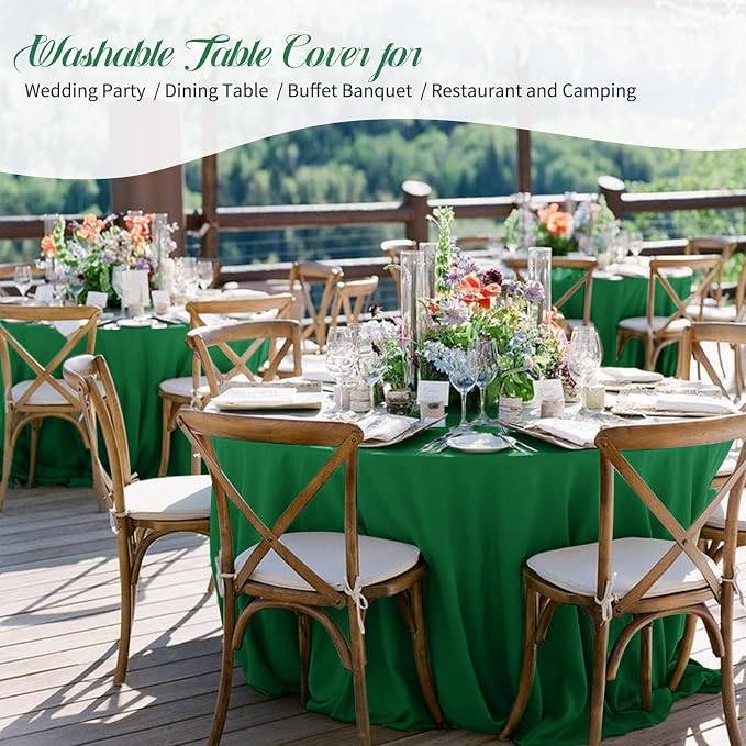 8 Packs Green Round Tablecloth - 90 Inch, Premium Polyester Table Cloth for Round Tables, Washable Fabric Table Covers for Wedding, Party, Banquet, Dining Tables and Camping