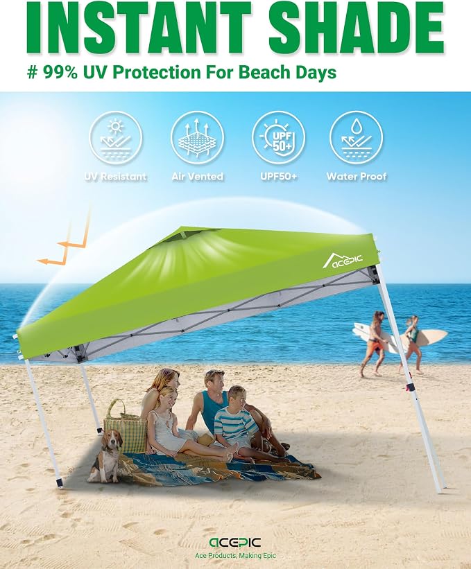Acepic 10x10 Pop Up Canopy Tent,300D Silver-Coating Top,Pop Up Canopy Tent Instant Portable Shelter with 1-Button Push and Wheel Carry Bag, 8 Stakes and 4 Canopy Weights (Radiant Green, 10x10)