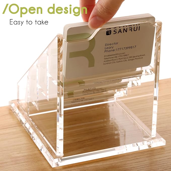 YUXUN Business Card Holder for Desk-4 Tier 4 Slot, Acrylic Business Cards Display Stand, Multiple Business Card Holder for Women Men, Desk Organiser Name Card Holders for Exhibition, Home, Office