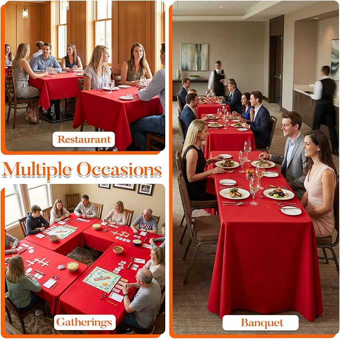 10 Pack Red Tablecloth 60x126 Inch Red Table Cloth for 8 Foot Rectangle Tables, Wrinkle Resistant Rectangular Tablecloth Washable Polyester Fabric Table Covers for Party Banquet Wedding Buffet