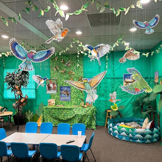 18 Pcs Large Bird Party Decorations 3D Realistic Watercolor Paper Hanging Bird Decoration Paper Songbird Birthday Party Supplies for Wedding Garden Baby Shower Room Ceiling Decor