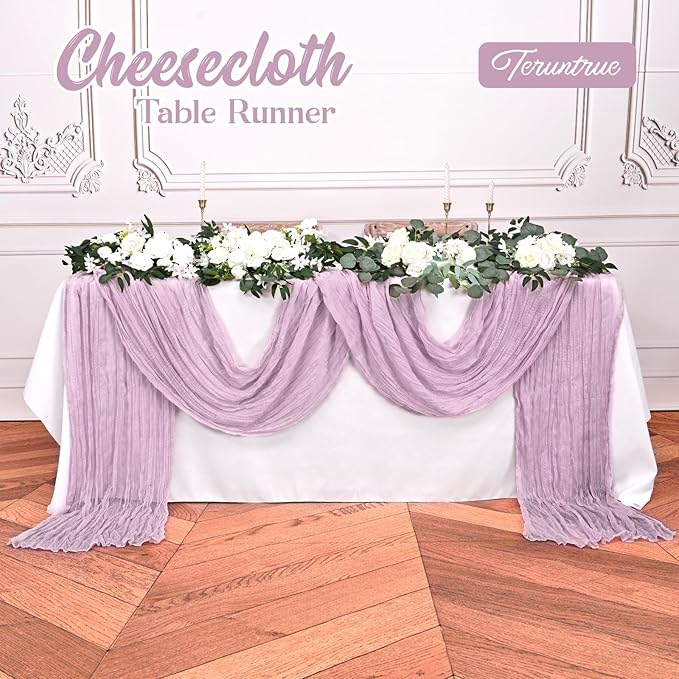 20 Pack Lavender Table Runner 10FT Long Cheesecloth Table Runner Cheese Cloth Gauze for Wedding Party Birthday Decoration-Lavender