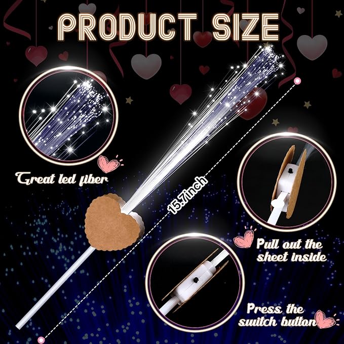 Tujoe 50 Pcs LED Wedding Sparklers Glow Sticks Heart Shape Long Fiber Optic Wands with 3 Light Modes for Send Off Reception Valentine Proposal Carnival Birthday Party Supplies Dance Floor Prop (Brown)
