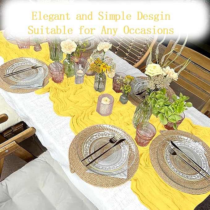 16 Pack Lemon Yellow Cheesecloth Table Runner 20 x 120 inch Gauze Table Runners 10 FT Long,Semi Sheer Boho Cheese Cloth Fabric Table Runner Bulk for Party,Wedding,Baby Shower,Bridal Shower Decoration