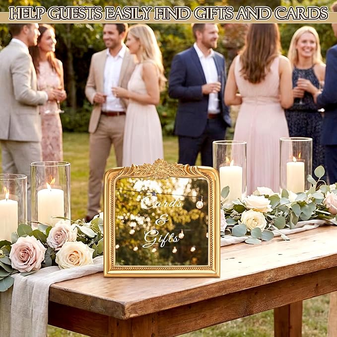 Bucherry Elegant Wedding Cards & Gifts Sign Rustic Resin Photo Frame Mirror with Stand Vintage Reception Decoration for Wedding Bridal Shower Engagement 7.3" x 7.5"
