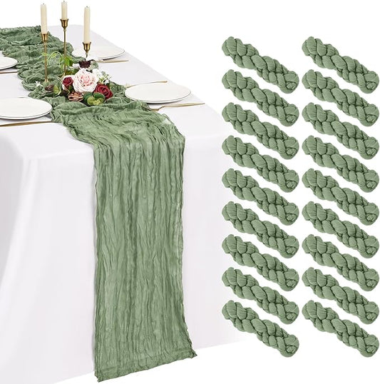 18 Pack Cheesecloth Table Runner 10FT Sage Green Table Runner Boho Gauze Cheese Cloth Table Runners Long Rustic Sheer Table Decorations for Wedding Party Baby Bridal Shower Birthday Holiday Home