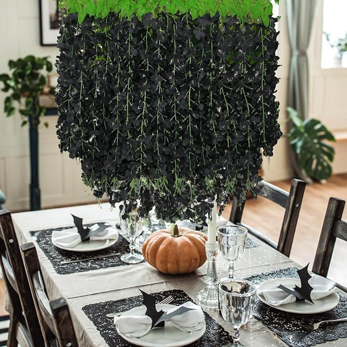 12Pcs Artificial Wisteria Hanging Flowers, 3.6Ft/Pcs Black Fake Wisteria Garland for Wedding Party Home Garden Indoor Outdoor Decoration