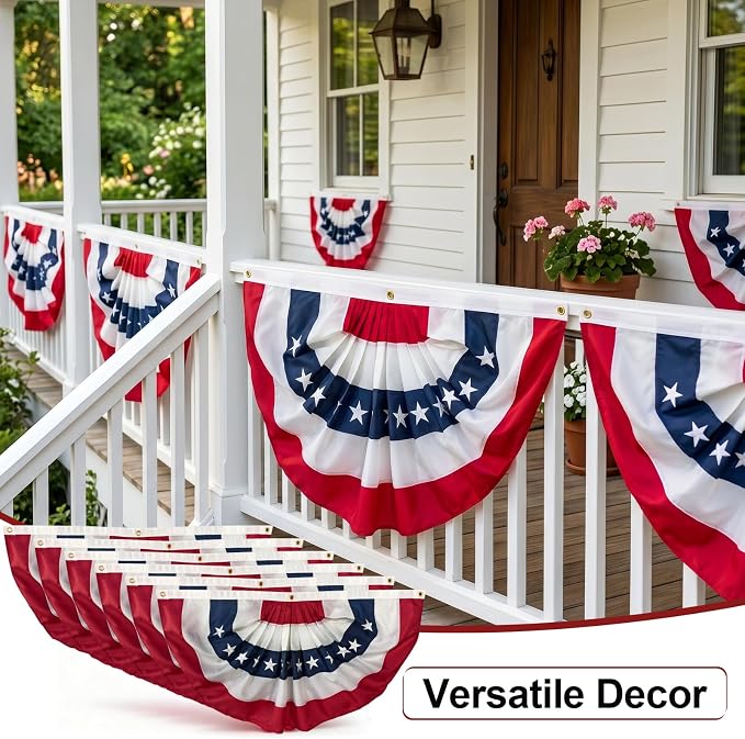 Bradford American Bunting Flags 2x4 ft 2 Pack for Outdoor, Embroidered USA Bunting Flags with 3 Brass Grommets, US Pleated Fan Flag Patriotic Half Fan for 4th of July 250 Anniversary