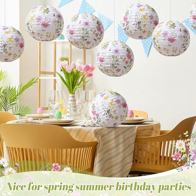 Honoson 12 Pcs Wildflower Paper Lanterns Spring Floral Watercolor Wildflower Party Decorations Hanging 10 Inch Chinese Lanterns for Wedding Bridal Shower Baby Shower Tea Party Decorations