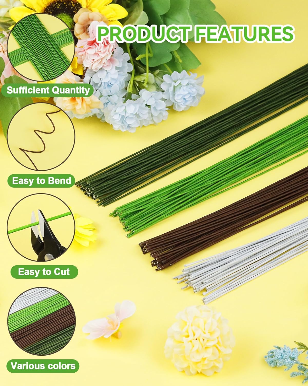 100 PCS 18 Gauge Green Floral Wire Stems for Artificial Flower Making,Flexible Paddle Wires for Crafts Christmas Wreaths Tree,Garland and Floral Arrangements,Florist Wire,Flower Wires for Crafts