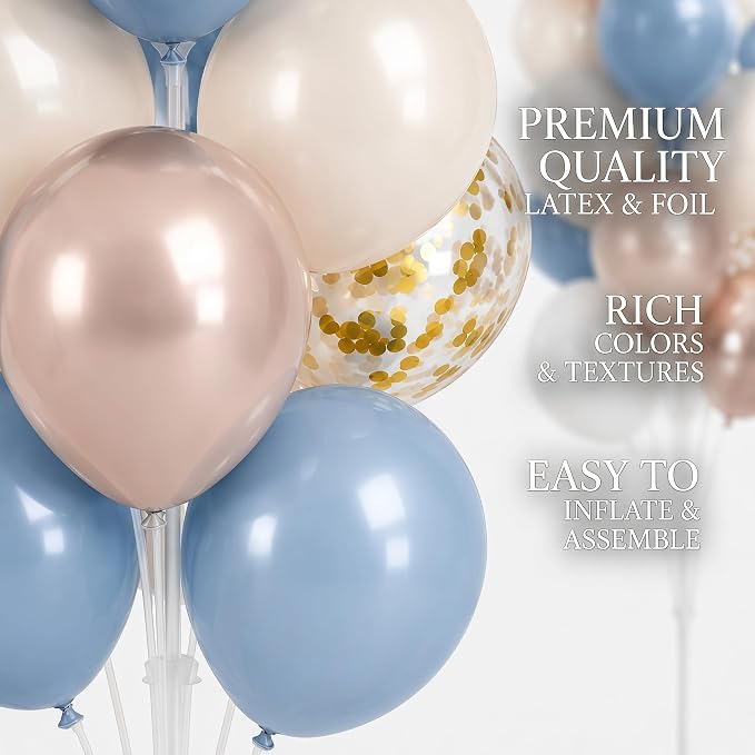 HIINS Balloon Column Kit Set of 2 with Dusty Pastel Blue Gold Balloon Base&Pole,Balloon Tower Backdrop Decoration for Wedding, Baby Shower, Birthday Party, Bridal Engagement