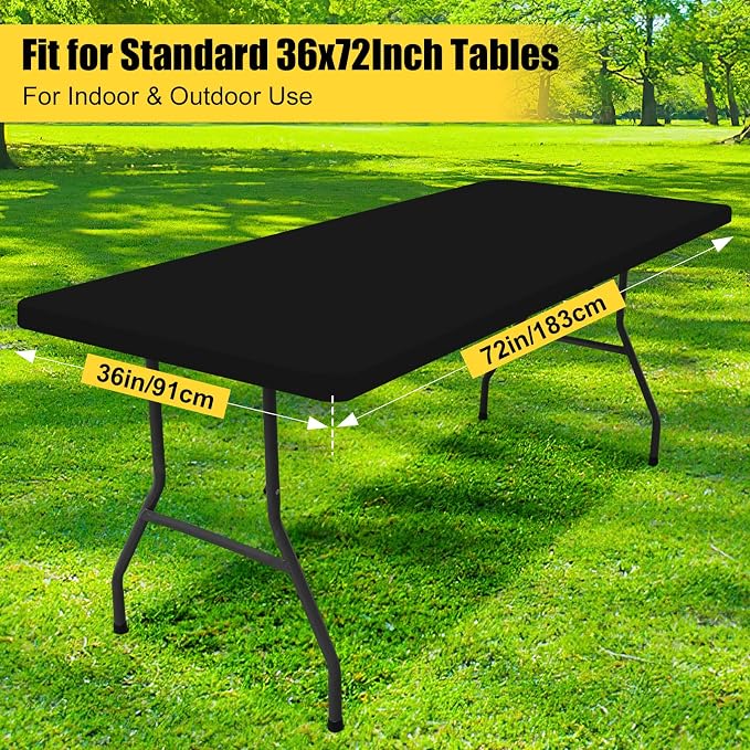 Smiry 6 Pack Rectangle Picnic Table Cloth, Waterproof Elastic Fitted Tablecloths, Washable Polyester Rectangular Patio Table Cover for Camping, Indoor and Outdoor (Black, 36"x72")