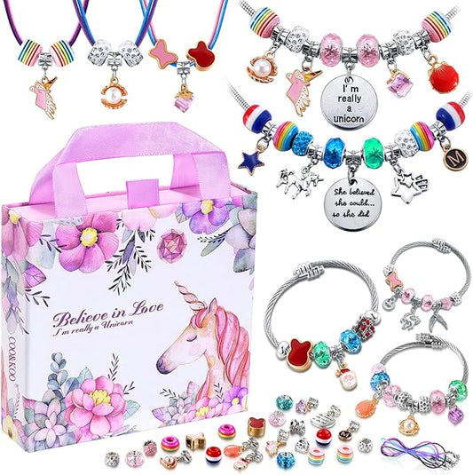 COO&KOO Girls Charm Bracelet Making Kit: Gifts for 6 7 8 9 10 Year Old Girl Birthday Gift, Girls Toys Age 6-8 Unicorn Crafts for Girl 8-12 Jewelry Making Kit, Arts and Crafts for Kids Ages 8-12