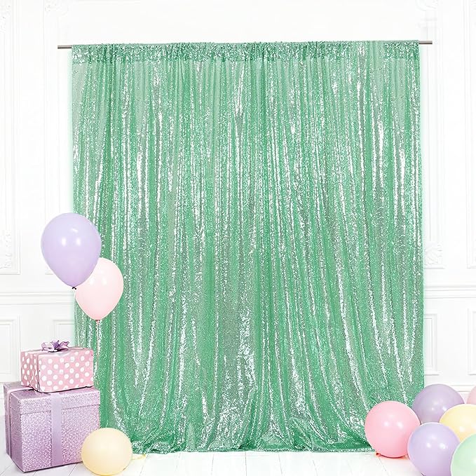 Eternal Beauty Mint Greem Sequin Backdrop, 7x7 Ft Glitter Background Curtains for Shimmer Photography Party Wedding Birthday Back Drop Decor