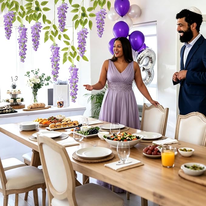Lyrow 60 Pack Artificial Purple Wisteria Floating Garland, Ceiling Hanging Flower Vines, Enchanted Themed Decorations, Whimsical Party Coquette Aesthetic Fairy Room Decor, Garden Wedding Wall Decor