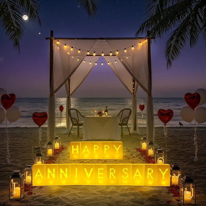 Happy Anniversary Decorations Light up Letters - Luminary Paper Bags to be Used as Happy Anniversary Banner and Anniversary Decorations Romantic