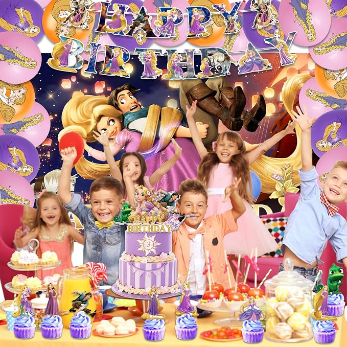 42Pack Rapunzel Party Supplies Kit Set Include Banner ,Cake Topper ,Backdrop ,Balloons for birthday Party Decorations (YE6)