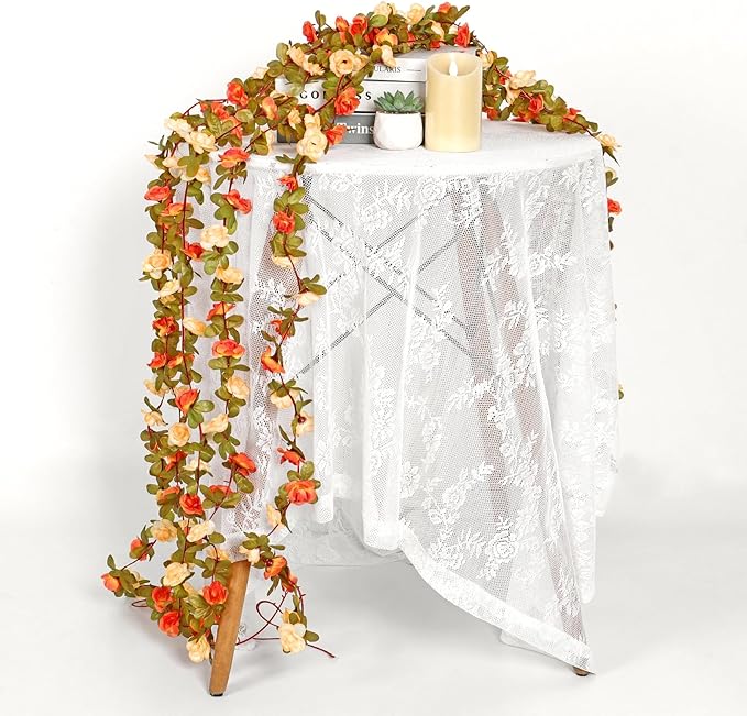 KHOYIME 9 Pack 72 FT Artificial Flower Garland, Fake Orange Roses Vines Silk Flowers Faux Plastic Outdoor Hanging Floral Garland Fall Autumn Decoration for Indoor Table Home Wall Backdrop Room Decor