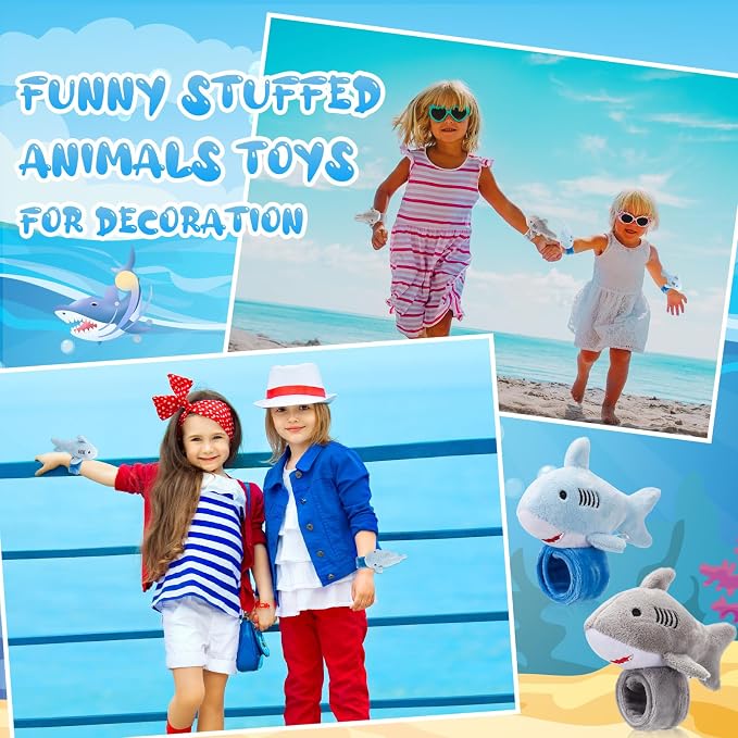 Lenwen 8 Pcs Plush Shark Slap Bracelets Stuffed Animals for Kids Cute Wrist Slap Bands Sea Animal Patting Wristband for Birthday Party Favors Boys Girls Gifts