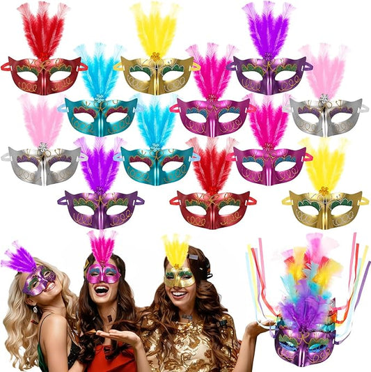 VioraWhite 60 Pack Multicolored Masquerade Mask Gold Shining Plated Mardi Gras Mask for Purim Mardi Gras Wedding Party
