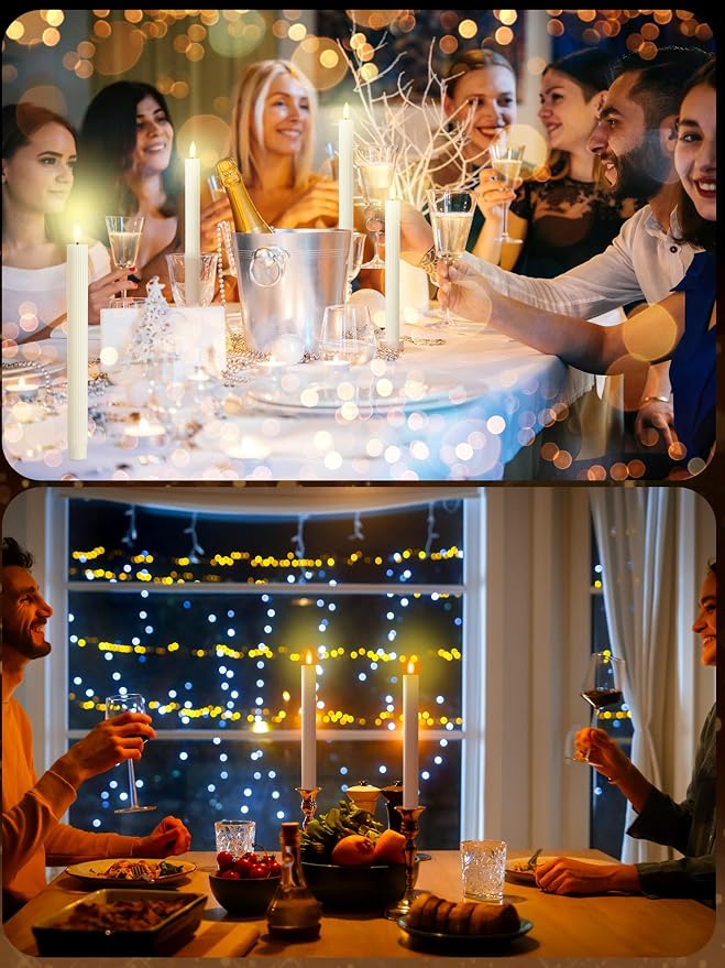 Funtery 48 Pcs Flameless LED Taper Candles Battery Operated Candles Bulk Realistic LED Candlesticks Flickering for Wedding Church Party Home Decor(Ivory,10 Inch,Elegant Style)