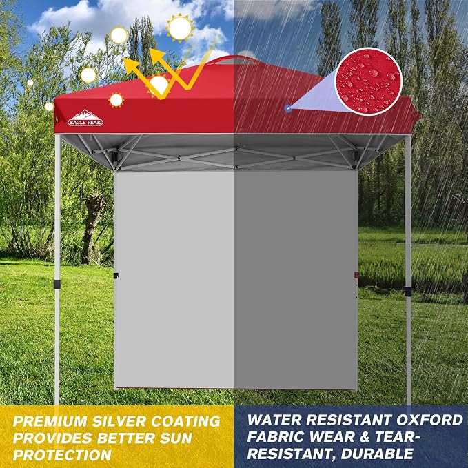 EAGLE PEAK Commercial Canopy 6.6x6.6 Pop Up Canopy Tent with 1 Sidewall, Easy Setup Heavy Duty Instant Event Shelter for Vendors & Markets, Outdoor Sun Shade, Red