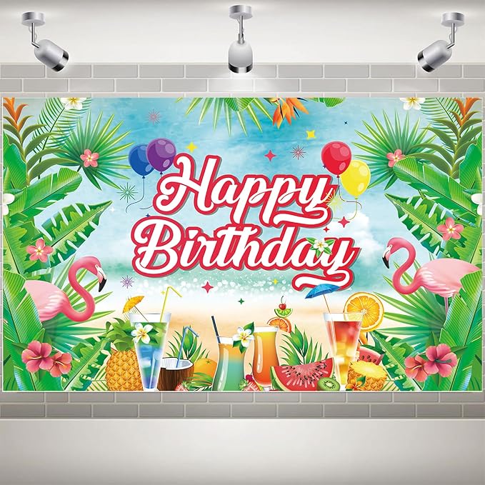 164Pcs Hawaii Themed Happy Birthday Party Decorations, Plates Napkins Cups Tableware, Tropical Aloha Backdrop Tablecloth, Happy Birthday Banner, Cake Topper, Colorful Printed Balloons for Kids Adults