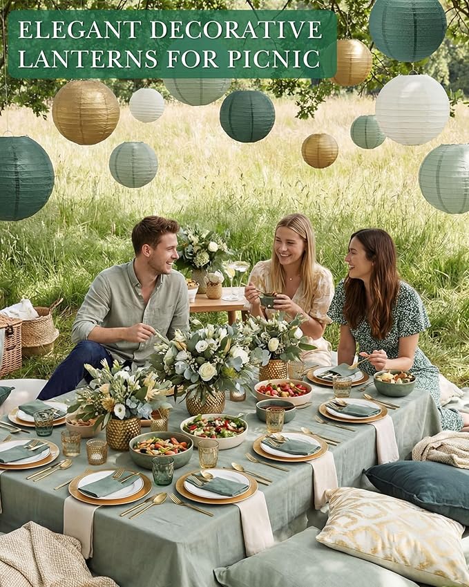 Treela 48 Pcs Paper Lanterns Party Decorations Chinese Round Paper Decor 4/6/8/10 Inch Asian Hanging Lamps Decorative for Birthday Party Wedding Bridal New Year Supplies(Gradient Green)