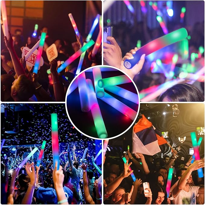 SHQDD 135PCS Foam Glow Sticks, Foam Light Up Sticks with 3 Modes Colorful Flashing, Glow Stick Bulk Party Pack, Glow in Dark Party Supplies, LED Foam Sticks Bulk for Wedding, Raves, Concert, Halloween