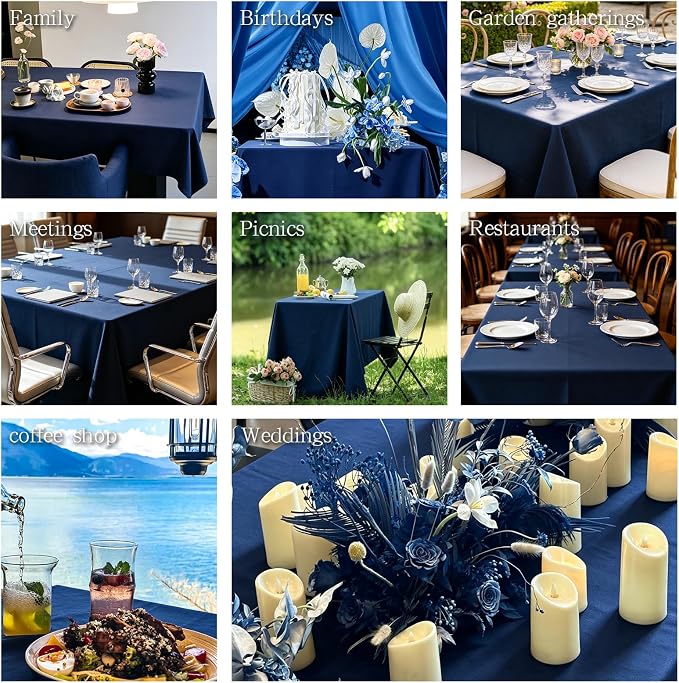 WIGENIUS 10 Pack Blue Table Cloth Rectangle Tablecloths 60X102 Inch,Polyester Table Cloth for 6 Foot Rectangle Tables,Wrinkle Resistant Washable Fabric Table Covers for Party,Wedding Banquet