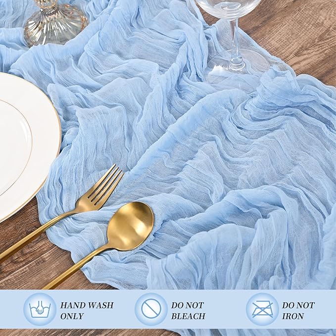 15 Pack Light Blue Table Runner 17 x 108inch Cheesecloth Table Runner Boho Gauze Table Runners Rustic Long Sheer Fabric Cheese Cloth Table Runners for Wedding Party Bridal Shower Farmhouse Home Decor