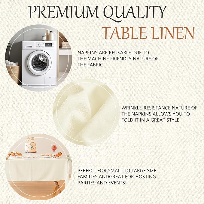 70x120 Table Cloth - 6 Pack Rectangular Black Washable Stain and Wrinkle Resistant Polyester Table Cover for Dining Tables, Various Parties and Camping (Ivory)