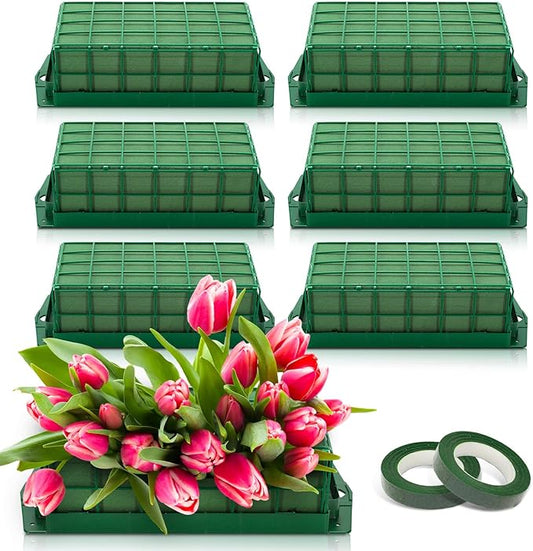 JarThenaAMCS 6Pcs Floral Foam Cage Rectangle Foam Bricks for Flower Arrangements with Tape for DIY Fresh or Artificial Flowers Wedding Birthday Parties Decor