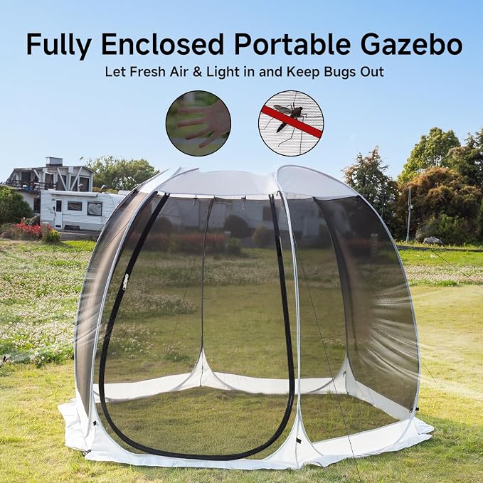 LEEDOR Pop Up Screen House, 6-10-15 Person Outdoor Screen Tent，Camping Screen Room with Carry Bag, Screened Gazebo with Mosquito Netting, Instant UV Resistant Sun Shelter for Garden, Patio, Backyard