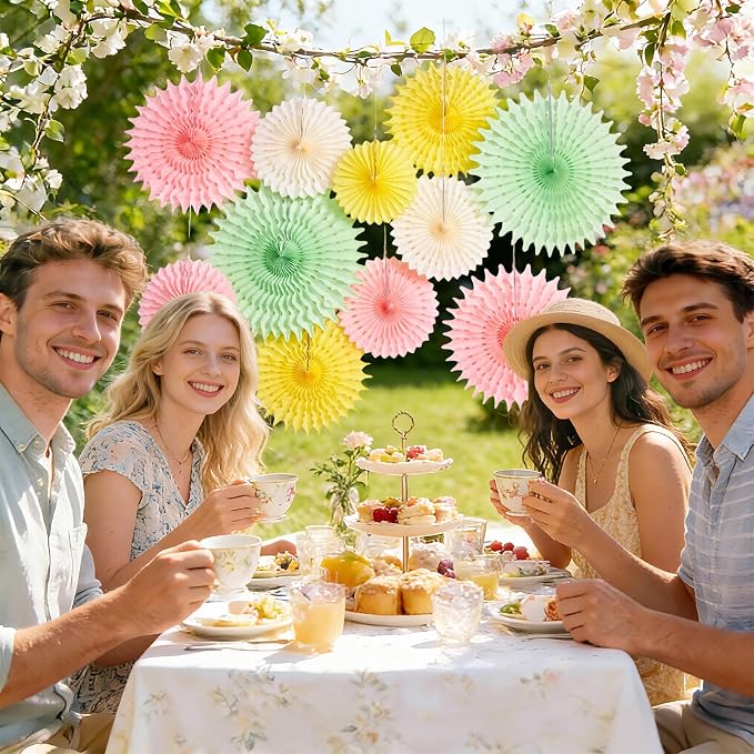 SUNBEAUTY 11Pcs Pastel Paper Fans Party Decorations for Wall, Yellow Pink Green Colorful Hanging Large Wall Fan Spring Summer for Birthday Party Bachelorette Anniversary Wedding Photo Booth Backdrop