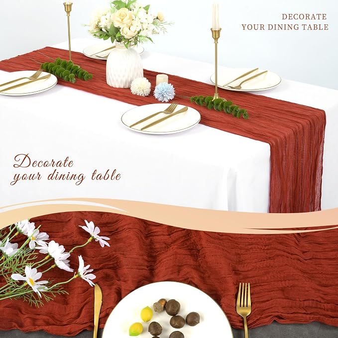 20 Pack Cheesecloth Table Runner 17 x 108 inch Long Boho Gauze Table Runners Semi Sheer Table Runner for Wedding Decor, Baby Shower, Birthday Party, Banquet (Terracotta)