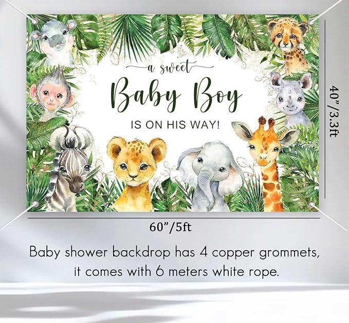 140PCS Safari Jungle Baby Shower Decorations, Safari Baby Shower Supplies, Sage Green Balloon Garland Kit, BABY Boxes, Backdrop Banner