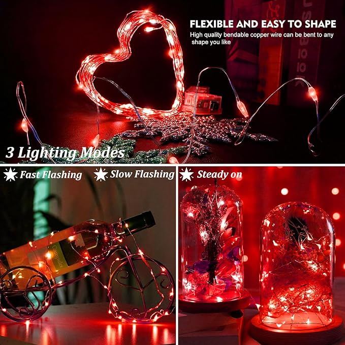 AIKEI 6 Pack LED Fairy Lights Battery Operated, Mini String Lights Waterproof 7ft 20 Led Firefly Starry Lights for Wedding Party Bedroom Garden Christmas Decoration Red