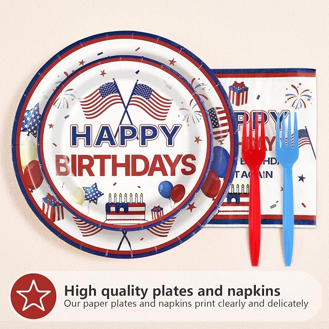 96Pcs Make Birthdays Great Again Party Supplies Funny Blue and Red Plates and Napkins Funny Presidant Tableware Set for USA President Patriotic Birthday Party Supplies，Serves 24