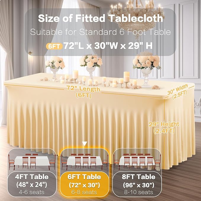 Shillance 2 Packs Champagne Spandex Table Clothes for 6 Foot Rectangle Table, Spandex Table Covers 6FT Stretch Table Skirts Wrinkle Free Fitted Table Cloth for Event, Wedding, Banquet & Parties