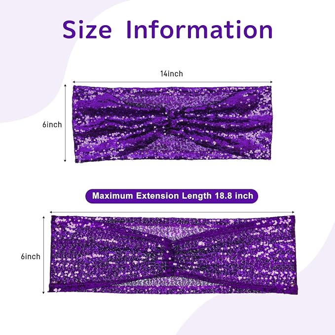 SquarePie Sequin Chair Sashes Bows 10 Pack Purple Shiny Chair Cover Bands for Wedding Banquet Party Decor