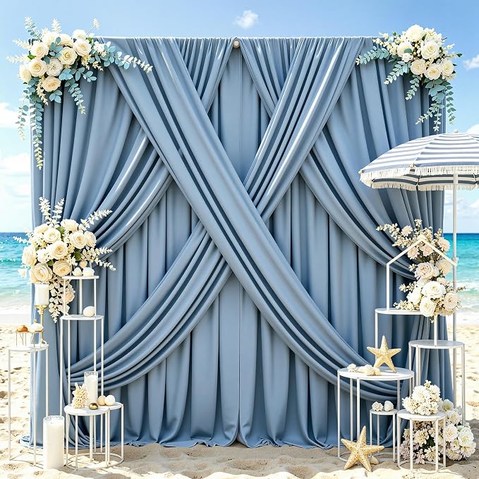 50x14ft Dusty Blue Backdrop Curtains for Wedding Party, 10 Panels 14 ft Long Back Drop Cloth, Wrinkle-Free Polyester Drapes for Birthday, Baby Shower, Stage Photography Background