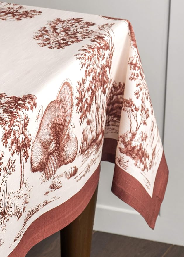 Maison d' Hermine Table Cloth Rectangle Table 100% Cotton 54 x 72 Inches Fall Tablecloth Reusable Everyday Use for Thanksgiving Christmas Decorations Dining Farmhouse Party (Holy Jouy - Brown)